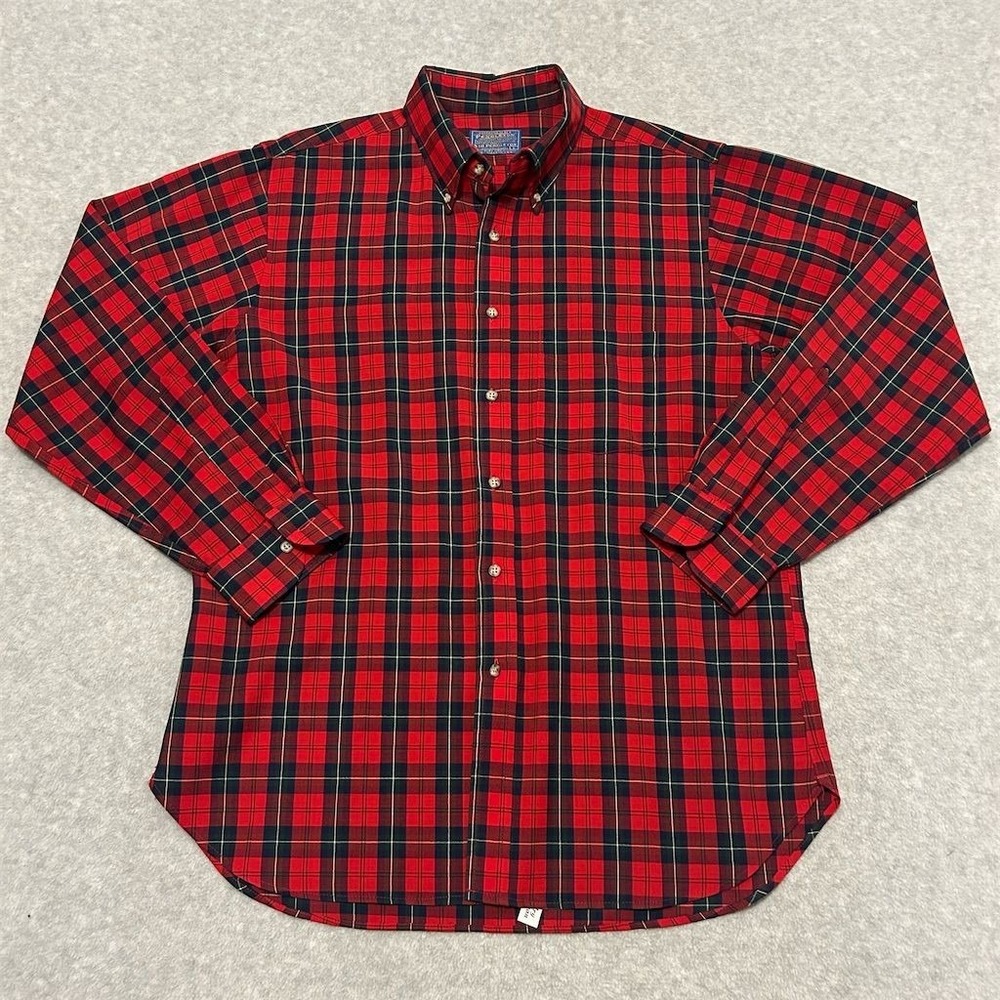 Pendleton Shirt Men's L Red Tartan Plaid Wool Flannel Buffalo‎ Vintage 60s 70s